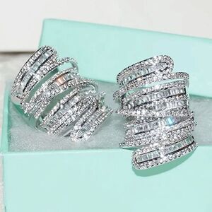 6.4 CT Sterling Silver Baguette Round Diamond Wedding Engagement Ring - Size 7